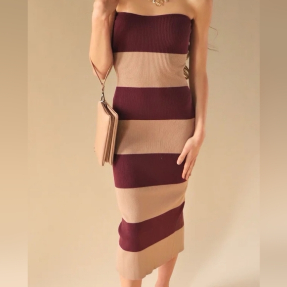 Le Lis Wine & Taupe Strapless Bodycon Dress With Back Slit- Cocktail - Picture 12 of 12